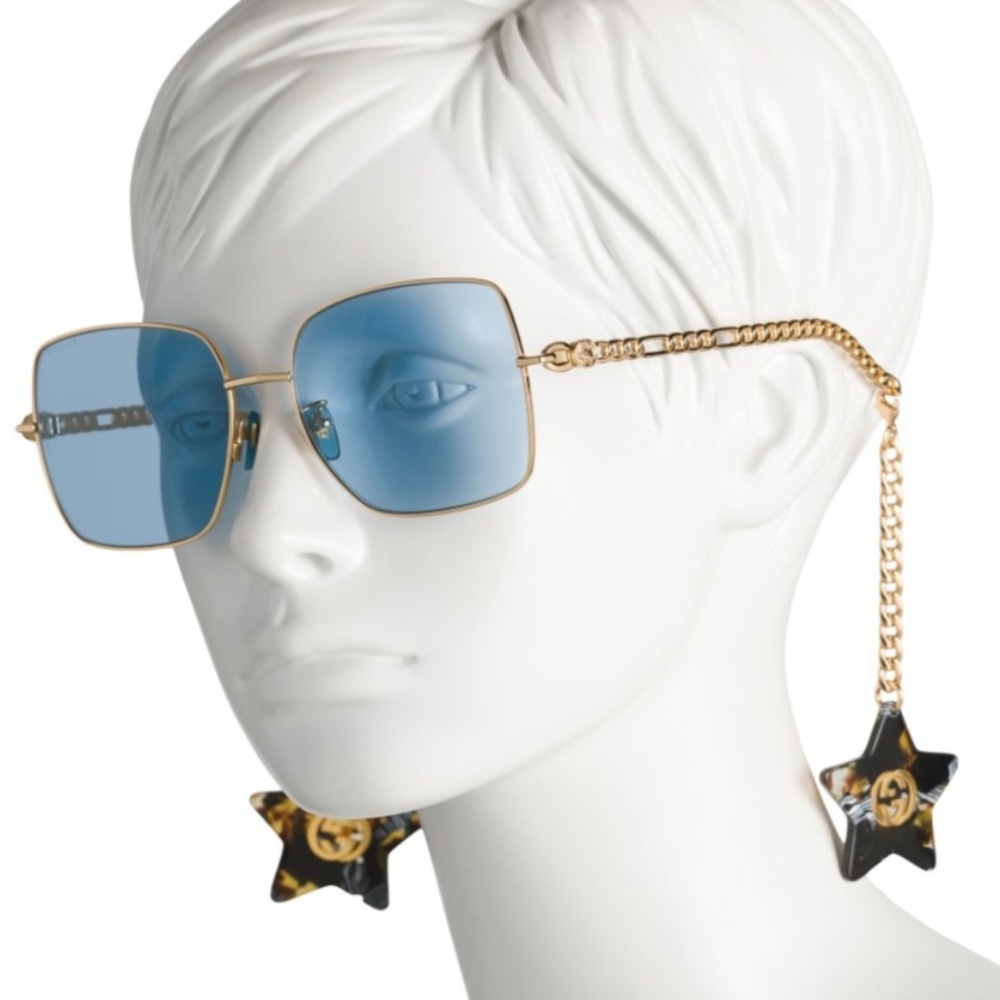 Gucci 61mm blue square sunglasses with star attachable/detachable charms NWT